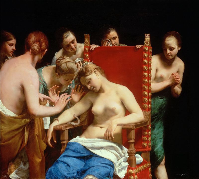Guido Cagnacci. La morte di Cleopatra. 1658.  Olio su tela.  153 × 168,5 cm. Vienna, Kunsthistorisches Museum 