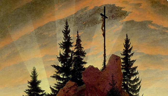 Caspar David Friedrich Croce in montagna. 1807-08. Dett.  Olio su tela.  Dresda, Gemaldegalerie