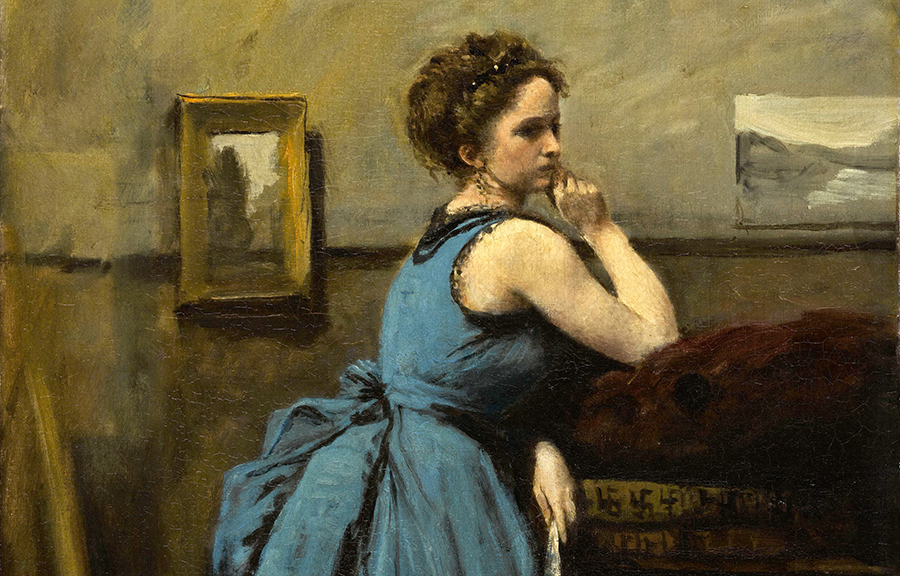 Jean Baptiste Camille Corot. La dama in blu. 1874. Dett. Olio su tela. Musée du Louvre,Parigi